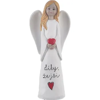 Vánoční dekorace InDecor Keramický anděl Díky, že jsi, 6,5 x 4 x 15 cm, bílá