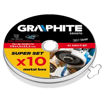 Řezný kotouč GRAPHITE Kovový řezací kotouč 115 x 1,0 x 22,2 mm, 41 A60-T-BF, INOX, 10 ks.