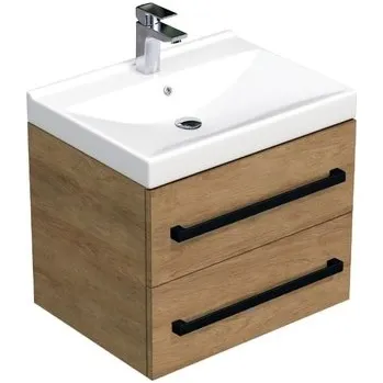 Koupelnový nábytek Koupelnová skříňka s černou úchytkou a umyvadlem SAT Cube Way 60x53x46 cm dub Hickory mat CUBE46C602DHVER