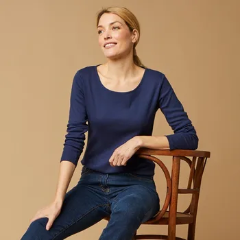 Dámská móda Jednobarevné tričko s dlouhými rukávy, z bio bavlny nám.modrá 38/40