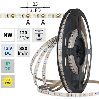 LED páska McLED LED pásek - sada 1 m + Přijímač Nano, 120 LED/m, NW, 9,6 W/m, DC 12V, 880 lm/m, CRI90, IP20, 8 mm, vodič 3 m