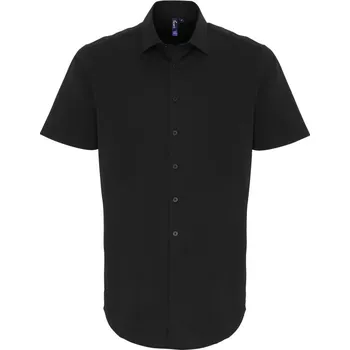 Pánská košile Premier Košile PR246, elastická, popelínová, krátký rukáv COT39024600205-black 2XL Černá