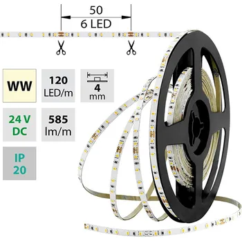LED páska LED pásek SMD2216 WW, 120LED/m, 7,2W/m, DC 24V, 585lm/m, CRI90, IP20, 4mm, 5m