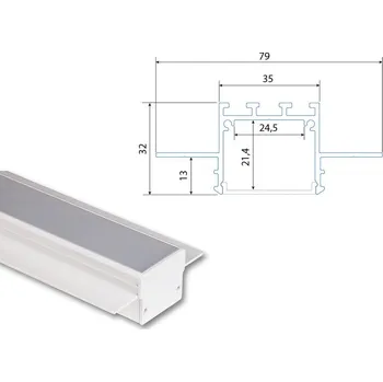 LED páska Vestavný hliníkový profil AO pro sádrokarton, 79x32mm, včetně mléčného difuzoru, 2m