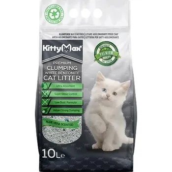 Podestýlka pro kočku KITTYMAX hrudkující, bezprašný bílý bentonit ALOE VERA 10 l