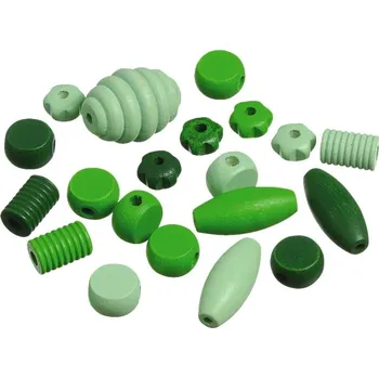 Dětské navlékací korálky Dřevěné korálky mix tvarů a velikostí 20ks - zelené