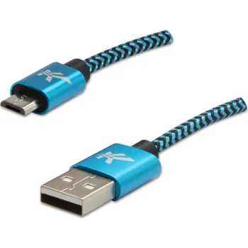 Datový kabel Logo USB kabel (2.0), USB A samec - microUSB samec, 2m, 480 Mb/s, 5V/1A, modrý, box, nylon