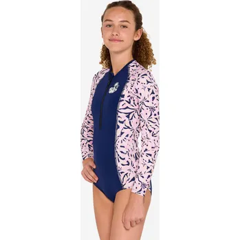 Dámské plavky DECATHLON Dívčí jednodílné plavky na surf s dlouhým rukávem a zipem vpředu 500 Lucy 12 LET MODRÁ