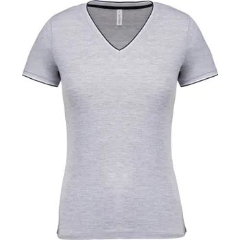 pracovní tričko Kariban Tričko K394 s V výstřihem, piqué, krátký rukáv, dámské COT20K394s0900-oxford grey XS Šedá oxford/navy/bílá