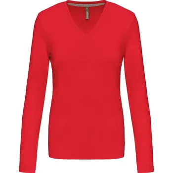 Pracovní oblečení Kariban Tričko K382 s výstřihem do V, dlouhý rukáv, dámské COT20K38200405-red 2XL Červená