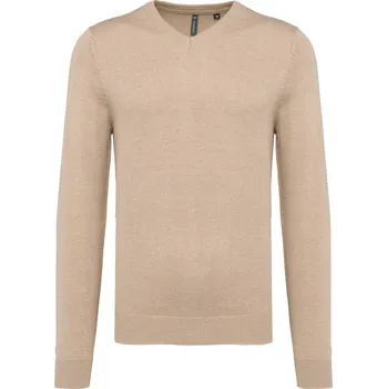 pracovní mikina Kariban Svetr K965 s výstřihem do V, pánský COT20K965ac414-beige heath 4XL Béžová heather