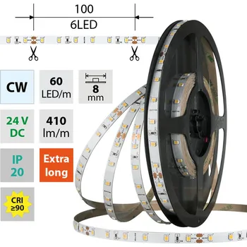 LED páska McLED LED pásek - sada 10 m + Přijímač Nano, 60 LED/m, CW, 4,8 W/m, DC 24V, 410 lm/m, CRI90, IP20, 8 mm, vodič 3 m