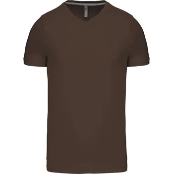 pracovní tričko Kariban Tričko K357 s výstřihem do V, krátký rukáv, pánské COT20K35714014-chocolate Čokoládová 4XL