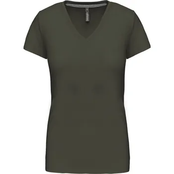 pracovní tričko Kariban Tričko K381 s výstřihem do V, krátký rukáv, dámské COT20K38107201-dark khaki S Khaki tmavá