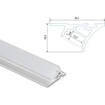 LED páska Nástěnný hliníkový profil NK, 36x19mm, včetně mléčného difuzoru, 2m