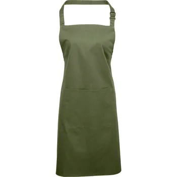 Pracovní zástěra Premier Zástěra Colours PR 154 s laclem a kapsou na břiše COT39015455099-olive Olivová UNI