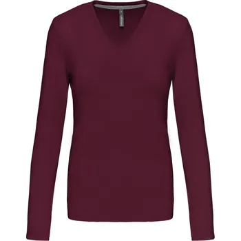 pracovní tričko Kariban Tričko K382 s výstřihem do V, dlouhý rukáv, dámské COT20K38205404-wine XL Vínová