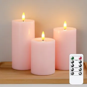 led svíčka Yeelida Dálkově ovládané nehořlavé svíčky s efektem mastné svíčky, balení 3 růžových LED svíček na baterie s časovačem na 2/4/6/ X001SKWGOH