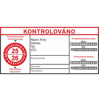 Speciální papír Štítek KONTROLOVÁNO 25-26 samolepící vinylová fólie 100x50mm bílá