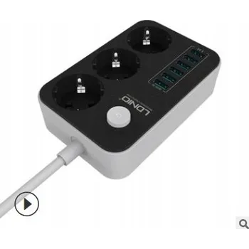 Prodlužovací kabel PRODLUŽOVACÍ KABEL zásuvková lišta 3 zásuvky + 6x USB VYPÍNAČ, 2 m