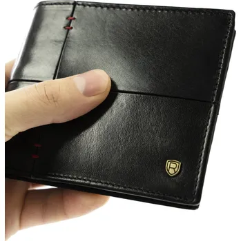 Horizontální pánská peněženka s prošíváním, přírodní lícová kůže Barva: Černá - Červená