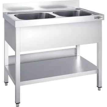 Jídelní stůl G.Gastro Umývací stůl PREMIUM - 1000x600 mm - se spodní policí a 2 dřezy uprostřed