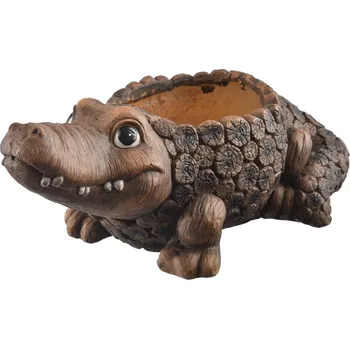 Biokrb InDecor Keramický obal na květináč krokodýl Rona, 51 x 28 x 21 cm, hnědá