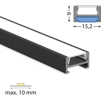 LED osvětlení Přisazený hliníkový profil černý PDA 15x9mm včetně mléčného difuzoru 2m