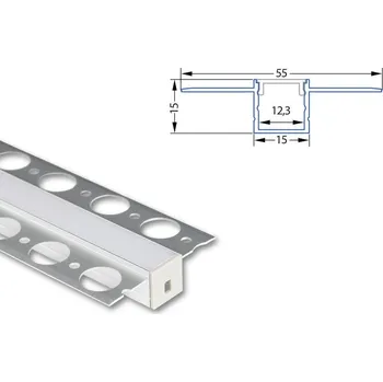 LED páska Hliníkový profil pro sádrokarton AU 55x15mm, včetně mléčného difuzoru 1m