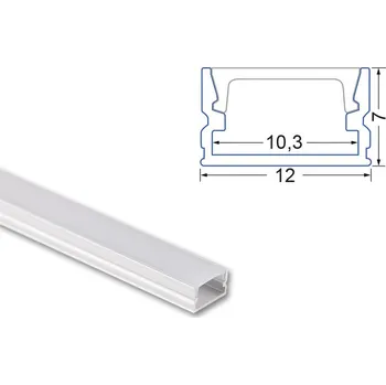 LED páska Přisazený hliníkový profil PM 12x7mm, včetně mléčného difuzoru 2m