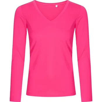 pracovní tričko Promodoro Tričko Promodoro 1560 X.O s výstřihem do V, dlouhý rukáv rukávem, dámské COT401560v3701-bright rose S Růže jasná