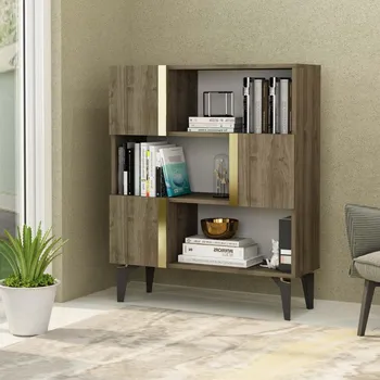 Knihovna Casarredo INLET regál na nožičkách, ořech / zlatá