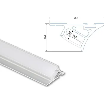 LED páska Nástěnný hliníkový profil NK, 36x19mm, včetně matného difuzoru, 1m