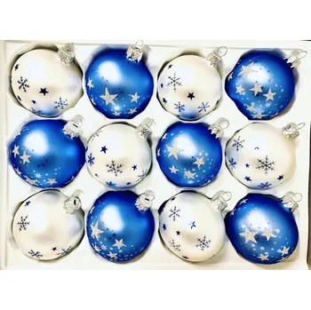 Vánoční ozdoba Vánoční ozdoby „Polární záře“ – Sada 12 ks (bílá,modrá Velikost 7cm) IRISA Velikost: 7 cm, Balení: 12ks, Barva: bílá;modrá