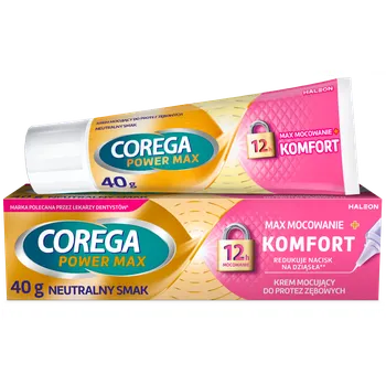 Péče o zubní náhradu Corega Power Max Fixation + Comfort fixační krém neutrální chuti 40 g