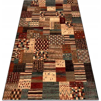 Koberec Koberec DO OBÝVÁKU VLNĚNÝ PATCHWORK OBDÉLNÍKY ETNO terakota 80x160 cm