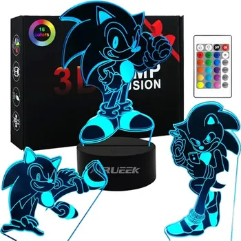 Dekorativní svítidlo Noční světlo Sonic The Hedgehog pro děti, 3D iluze lampy s 16 barvami a dálkovým ovládáním Sonic Lights, Sonic Toys Decor Room, X0019YDFAB