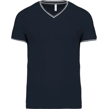 pracovní tričko Kariban Tričko K374 s výstřihem do V, piqué, krátký rukáv, pánské COT20K37437604-navy/light XL Navy/šedá/bílá