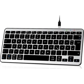 Klávesnice Qulose Wireless Bluetooth Keyboard, dobíjecí mini klávesnice typu C, bezdrátová klávesnice, ultratenký ergonomický design, němec X001TGSFEP