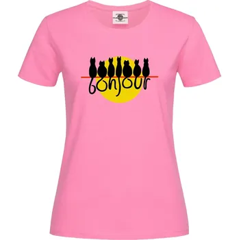 Dámské tričko Tričko Bonjour | Kočky Druh: Dámské, Barva: Růžová, Velikost: S