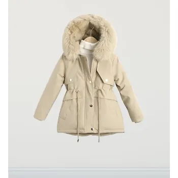 Dámská parka zimní parka s kožíškem - béžová 146