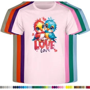 Dívčí tričko detske-levne-bavlnene-tricko-potisk-ptaci-laska Barva: Pink - růžová, velikost: 98