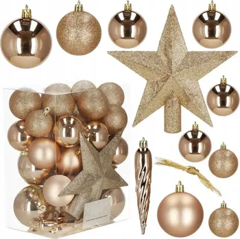 Vánoční dekorace VÁNOČNÍ BAŇKY NA STROMEČEK DEKORACE 33 KS VÁNOČNÍCH STROMKŮ 8/6/5 NEROZBITNÁ SADA + HVĚZDA