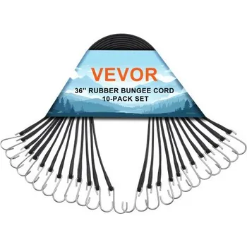 Upínací popruh VEVOR 10dílná plochá bungee šňůra, 20mm odolné bungee popruhy s ocelovými S-háky, 36" elastické bungee lano pro náklad, plachty, kamiony a stany, černá