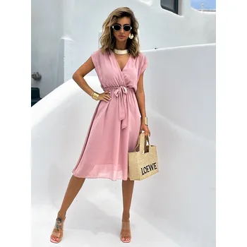 Dámské šaty Starorůžové elegantní šaty EDVIN s výstřihem Velikost: ONESIZE