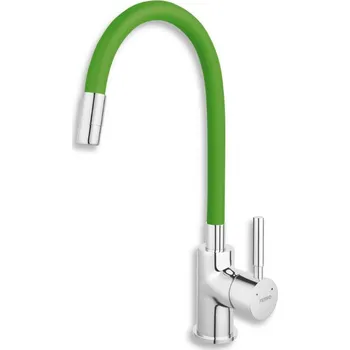 Dřezová stojánková baterie, chrom-zelená s elastickým ramenem