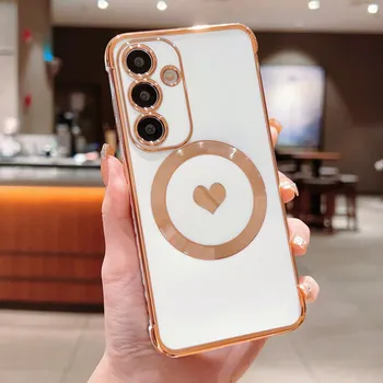 Pouzdro na mobilní telefon Kryt na Samsung Galaxy S25 Srdíčko s podporou MagSafe bílý