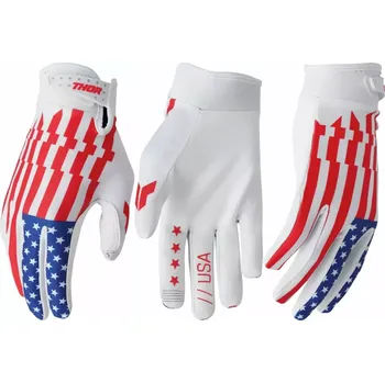Moto rukavice Motokrosové / enduro / mtb rukavice THOR LAUNCHMODE PATRIOT barva bílá/červená/modrá