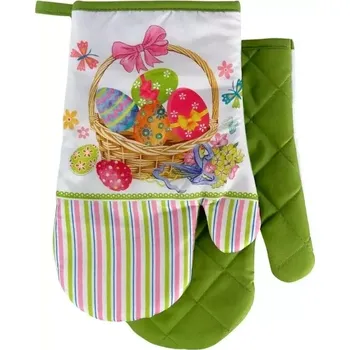 Chňapka Sada 2 kuchyňských chňapek s magnetem EASTER EGGS, bílo-zelená