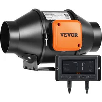 Domácí ventilátor Ventilátor do potrubí VEVOR, 102 mm, 129,7 CFM, tichý, s EC motorem, odtahový ventilátor, s regulátorem teploty a vlhkosti pro chlazení, pěstební stany a hydroponii.